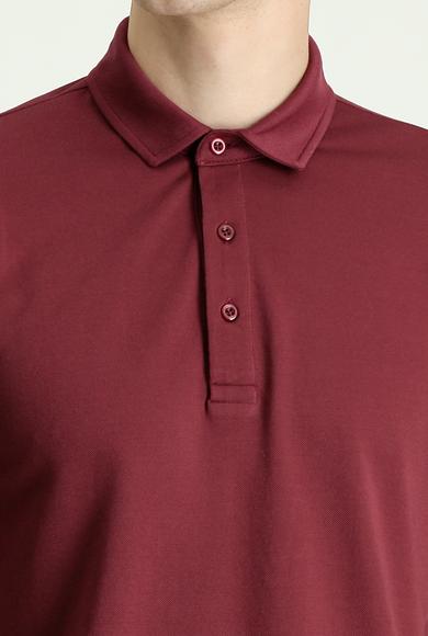 Erkek Giyim - AÇIK BORDO 3X Beden Polo Yaka Regular Fit Nakışlı Pamuklu Tişört