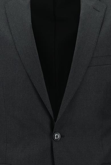 Erkek Giyim - ORTA ANTRASİT 52 Beden Super Slim Fit Ekstra Dar Kesim Klasik Yün Takım Elbise