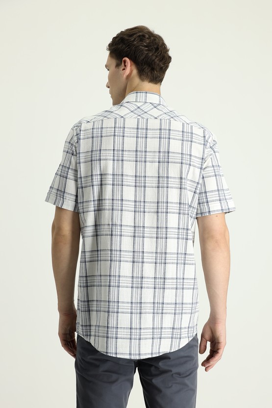 Erkek Giyim - Kısa Kol Regular Fit Ekose Pamuk Spor Gömlek