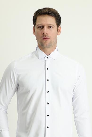 Erkek Giyim - BEYAZ XL Beden Ata Yaka Slim Fit Dar Kesim Gömlek