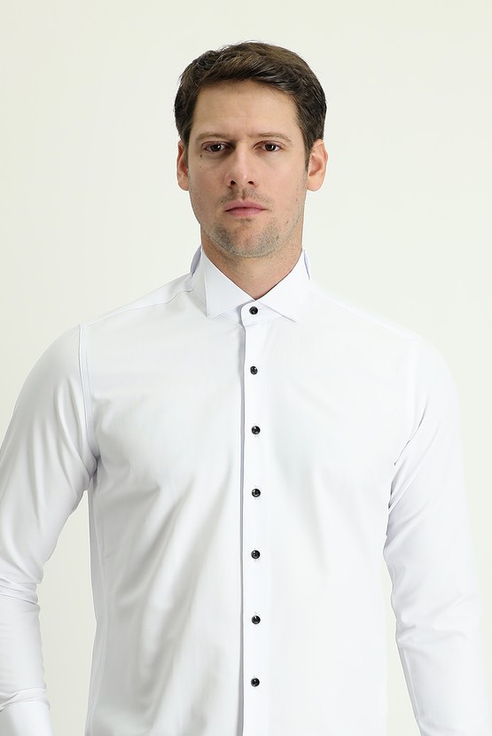 Erkek Giyim - Ata Yaka Slim Fit Dar Kesim Pamuklu Gömlek