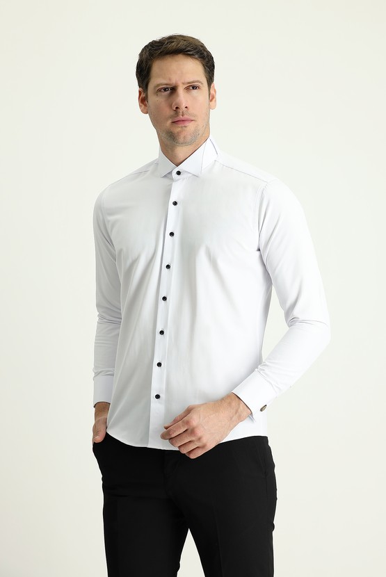 Erkek Giyim - Ata Yaka Slim Fit Dar Kesim Pamuklu Gömlek