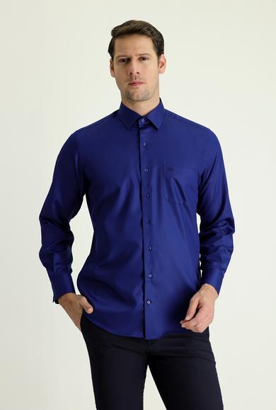 Erkek Giyim - ORTA LACİVERT 3X Beden Uzun Kol Non Iron Klasik Pamuklu Gömlek