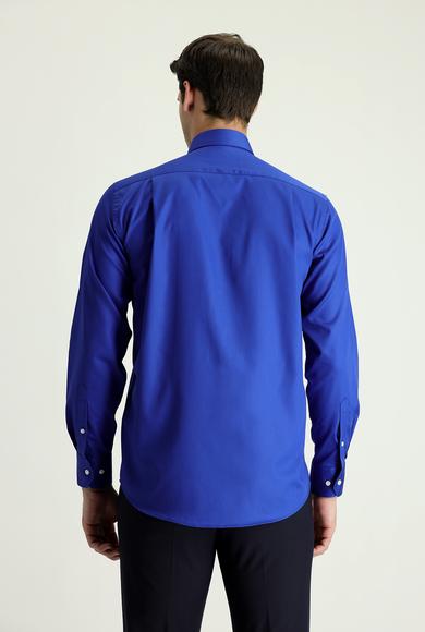 Erkek Giyim - SAKS MAVİ 4X Beden Uzun Kol Non Iron Klasik Pamuklu Gömlek