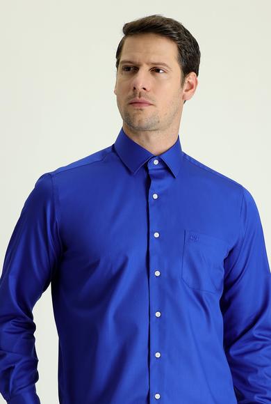 Erkek Giyim - SAKS MAVİ 4X Beden Uzun Kol Non Iron Klasik Pamuklu Gömlek