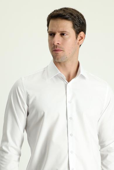 Erkek Giyim - BEYAZ XXL Beden Uzun Kol Slim Fit Non Iron Saten Pamuklu Gömlek