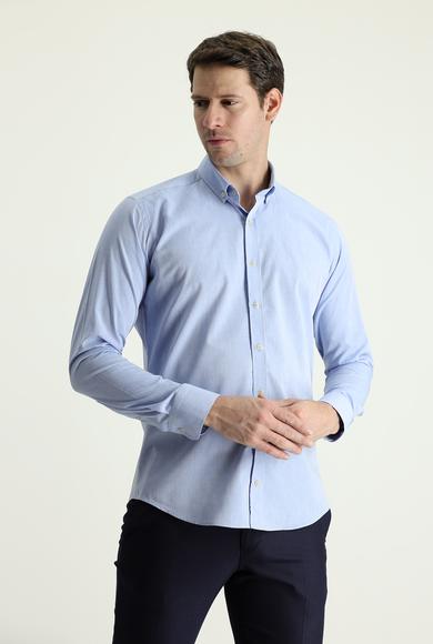 Erkek Giyim - AÇIK MAVİ M Beden Uzun Kol Slim Fit Spor Pamuk Gömlek