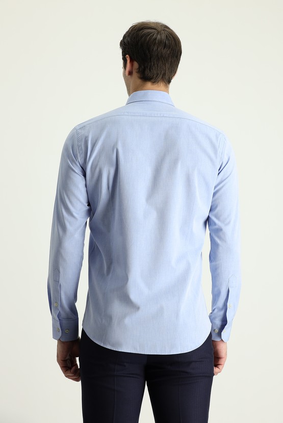 Erkek Giyim - Uzun Kol Slim Fit Dar Kesim Spor Pamuk Gömlek