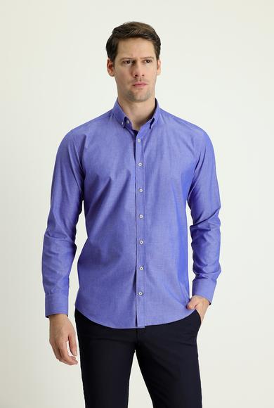 Erkek Giyim - İNDİGO XXL Beden Uzun Kol Slim Fit Spor Pamuk Gömlek