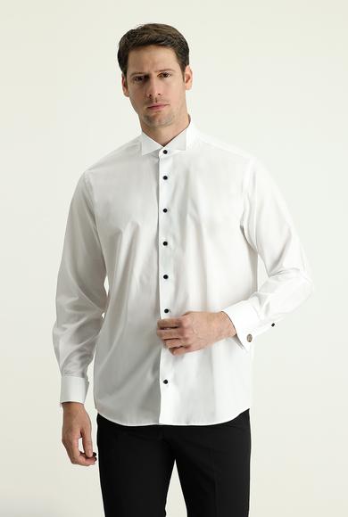 Erkek Giyim - BEYAZ 3X Beden Ata Yaka Klasik Pamuk Gömlek