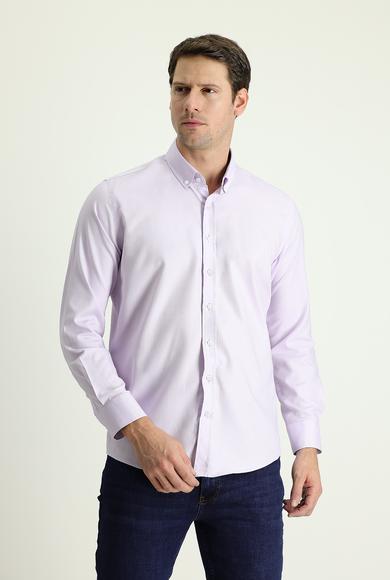 Erkek Giyim - LİLA L Beden Uzun Kol Slim Fit Oxford Pamuk Gömlek