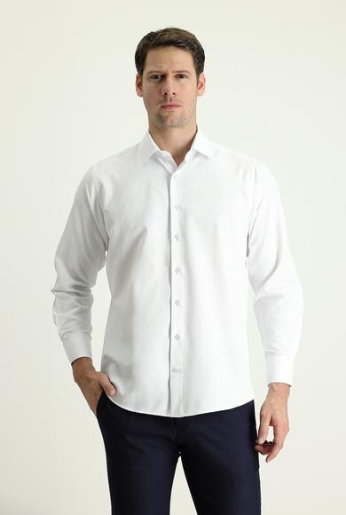Erkek Giyim - BEYAZ M Beden Uzun Kol Klasik Desenli Pamuklu Gömlek