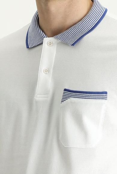 Erkek Giyim - KIRIK BEYAZ L Beden Polo Yaka Regular Fit Desenli Pamuk Tişört