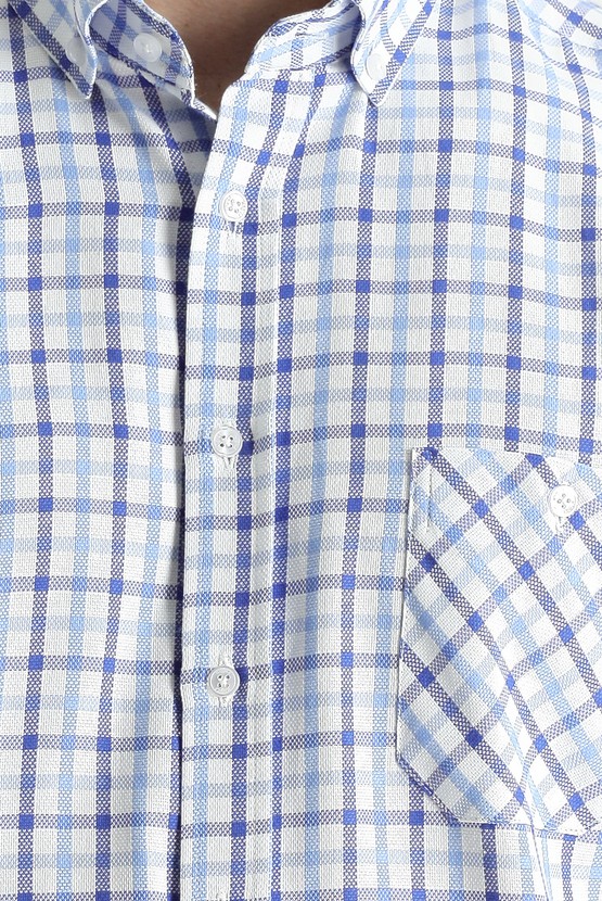 Erkek Giyim - Kısa Kol Regular Fit Ekose Pamuklu Gömlek