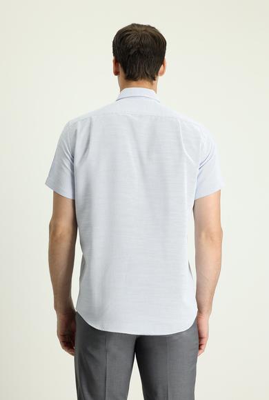 Erkek Giyim - UÇUK MAVİ XL Beden Kısa Kol Regular Fit Desenli Pamuklu Gömlek