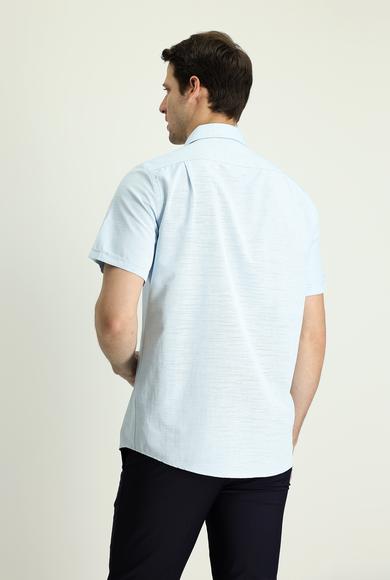 Erkek Giyim - AÇIK MAVİ M Beden Kısa Kol Regular Fit Desenli Pamuklu Gömlek