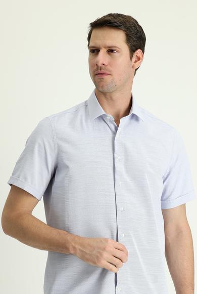 Erkek Giyim - KOYU MAVİ XXL Beden Kısa Kol Regular Fit Desenli Pamuklu Gömlek