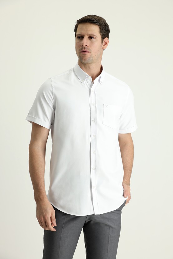 Erkek Giyim - Kısa Kol Regular Fit Spor Pamuklu Gömlek