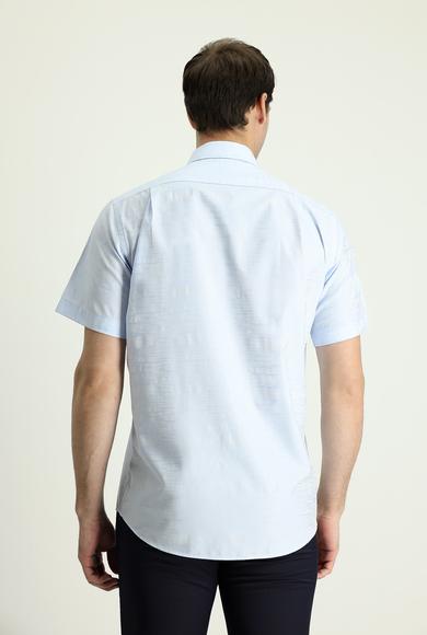 Erkek Giyim - AÇIK MAVİ M Beden Kısa Kol Regular Fit Desenli Pamuk Gömlek
