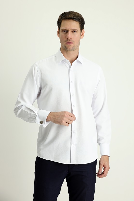 Erkek Giyim - Uzun Kol Klasik Desenli Manşetli Pamuklu Gömlek