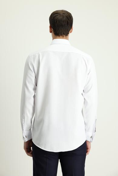 Erkek Giyim - BEYAZ XL Beden Uzun Kol Klasik Desenli Manşetli Pamuklu Gömlek