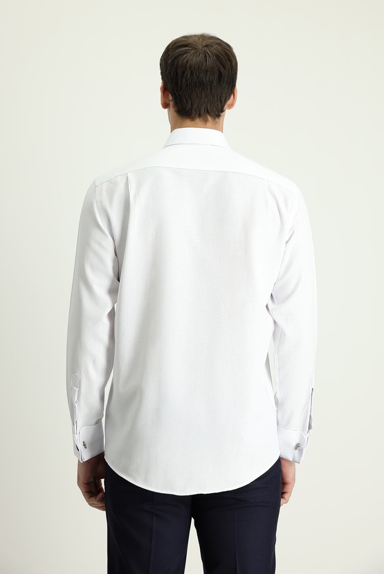 Erkek Giyim - Uzun Kol Klasik Desenli Manşetli Pamuklu Gömlek
