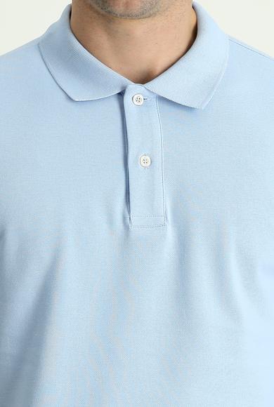 Erkek Giyim - AÇIK MAVİ 3X Beden Polo Yaka Regular Fit Nakışlı Pamuk Tişört