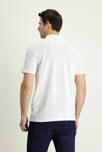 Erkek Giyim - BEYAZ 4X Beden Polo Yaka Regular Fit Nakışlı Pamuk Tişört