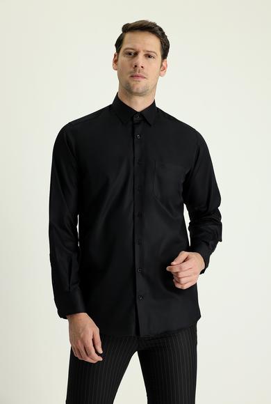 Erkek Giyim - SİYAH M Beden Uzun Kol Non Iron Klasik Pamuklu Gömlek