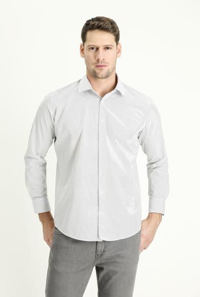 Erkek Giyim - AÇIK MAVİ XL Beden Uzun Kol Baskılı Slim Fit Dar Kesim Pamuk Gömlek