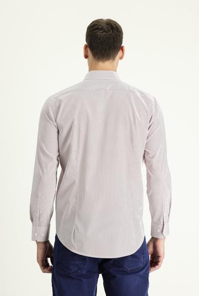 Erkek Giyim - AÇIK KIRMIZI S Beden Uzun Kol Baskılı Slim Fit Dar Kesim Pamuk Gömlek
