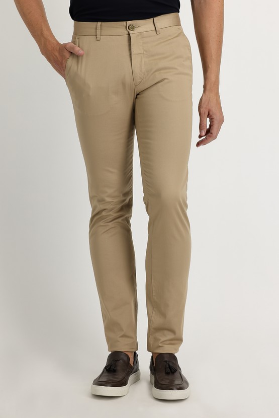 Erkek Giyim - Slim Fit Dar Kesim Saten Likralı Kanvas / Chino Pantolon