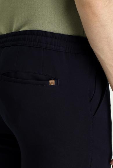 Erkek Giyim - KOYU LACİVERT 52 Beden Slim Fit Beli Lastikli İpli Likralı Pantolon