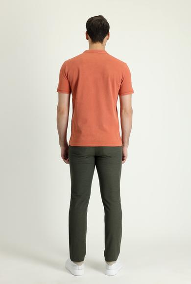 Erkek Giyim - ORTA HAKİ 48 Beden Slim Fit Desenli Likralı Kanvas / Chino Pantolon