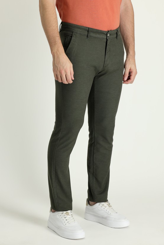 Erkek Giyim - Slim Fit Desenli Likralı Kanvas / Chino Pantolon
