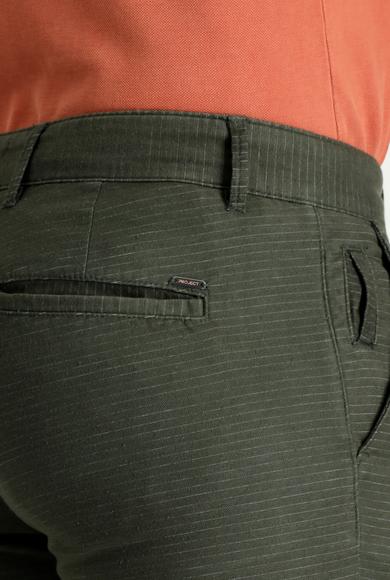 Erkek Giyim - ORTA HAKİ 50 Beden Slim Fit Desenli Likralı Kanvas / Chino Pantolon