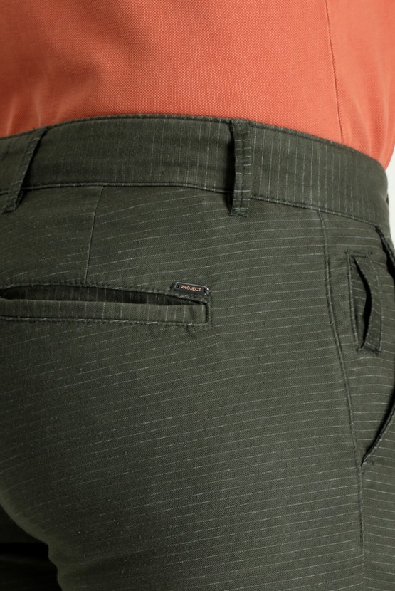 Erkek Giyim - Slim Fit Desenli Likralı Kanvas / Chino Pantolon