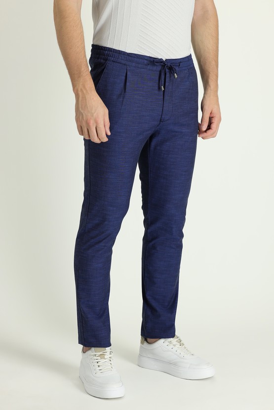 Erkek Giyim - Slim Fit Beli Lastikli İpli Desenli Likralı Pantolon