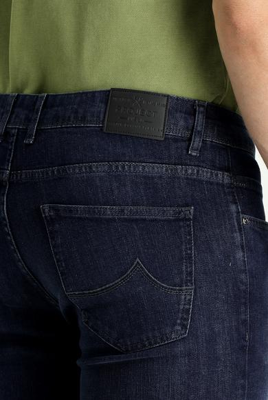 Erkek Giyim - ORTA LACİVERT 48 Beden Süper Slim Fit Likralı Denim Pantolon