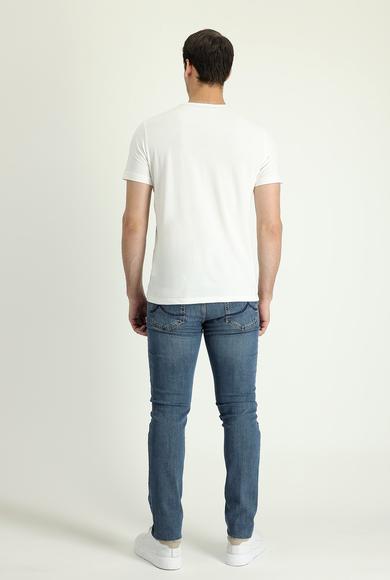 Erkek Giyim - MAVİ 54 Beden Süper Slim Fit Likralı Denim Pantolon