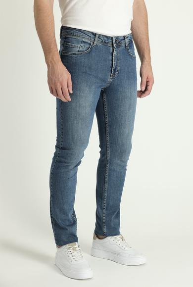 Erkek Giyim - MAVİ 54 Beden Süper Slim Fit Likralı Denim Pantolon