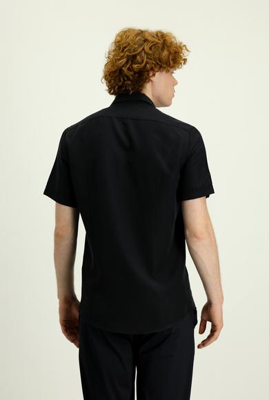 Erkek Giyim - SİYAH L Beden Techno-Line Kısa Kol Slim Fit Gömlek