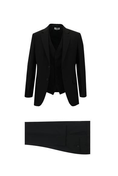 Erkek Giyim - SİYAH 46 Beden Slim Fit Klasik Yelekli Takım Elbise