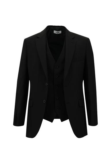 Erkek Giyim - SİYAH 46 Beden Slim Fit Klasik Yelekli Takım Elbise