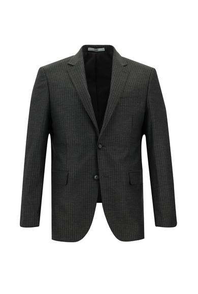 Erkek Giyim - KOYU FÜME 48 Beden Slim Fit Klasik Çizgili Takım Elbise