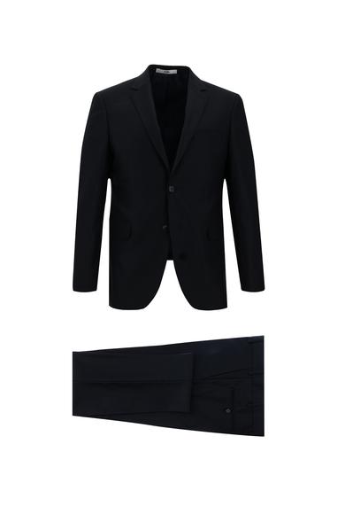 Erkek Giyim - KOYU LACİVERT 50 Beden Slim Fit Klasik Çizgili Takım Elbise