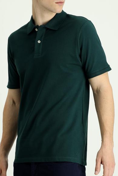 Erkek Giyim - KOYU YEŞİL 3X Beden Polo Yaka Regular Fit Nakışlı Pamuk Tişört