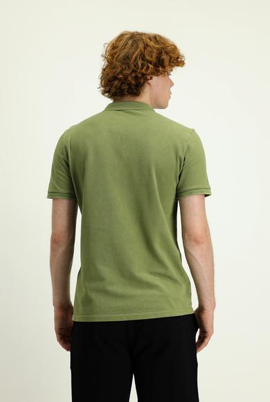 Erkek Giyim - ORTA HAKİ 3X Beden Polo Yaka Slim Fit Dar Kesim Nakışlı Pamuk Tişört
