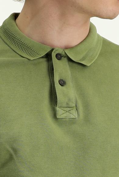 Erkek Giyim - ORTA HAKİ 3X Beden Polo Yaka Slim Fit Dar Kesim Nakışlı Pamuk Tişört