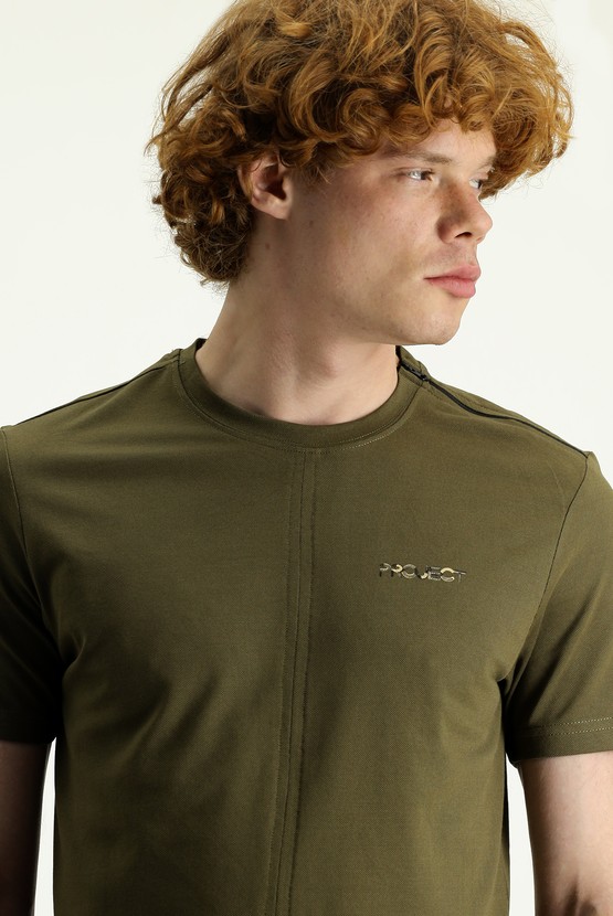 Erkek Giyim - Bisiklet Yaka Slim Fit Baskılı Pamuklu Tişört
